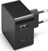 Azuri thuislader met 1x USB-A en 1x USB-C - Zwart