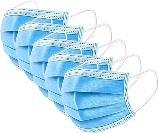 Wegwerp mondkapjes - 3 laags - latexvrij met elastiek en neusclip - dispenserdoos 50 stuks - NIET MEDISCH - Mondkap