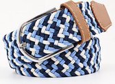 Elastische Riem Heren - Donker Blauw Licht Blauw Wit - Riemen Elastisch - Cadeau voor Man - Mannen Cadeautjes