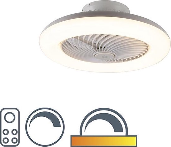 QAZQA clima - Design LED Dimbare Plafondventilator met lamp met Dimmer - 1 lichts - Ø 55.5 cm - Wit - Woonkamer | Slaapkamer | Keuken