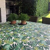 Nappe de luxe en coton enduit aspect lin fleuri vert 3 mètres