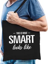 This is what smart looks like cadeau katoenen tas zwart voor heren - kado tas / tasje / shopper voor een slimme intelligente man