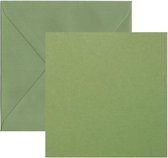 20 Papier cartonné carré + Enveloppes - 13,5x13,5cm + 14x14cm - Vert olive - Papier cartonné carré avec enveloppes