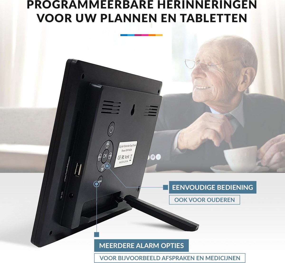 15-inch Digitale Dagklok, Grote Digitale Klok Groot Display met Aangepaste Alarmen en Kalenderherinneringen, Klokken voor Senioren, voor Alzheimer en Dementie