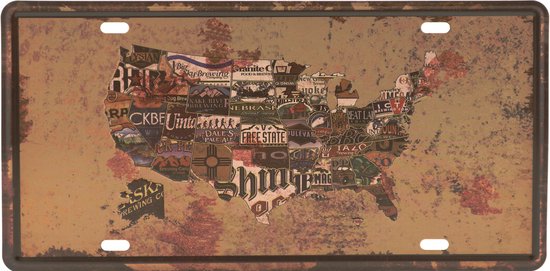 Wandbord – Mancave – Bier - Amerika – Vintage - Retro - Wanddecoratie – Reclame bord – Restaurant – Kroeg - Bar – Cafe - Horeca – Metal Sign – Landkaart - Map - 15x30cm