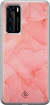 Huawei P40 hoesje siliconen - Marmer roze | Huawei P40 case | Roze | TPU backcover transparant