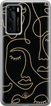 Huawei P40 hoesje siliconen - Abstract faces | Huawei P40 case | zwart | TPU backcover transparant