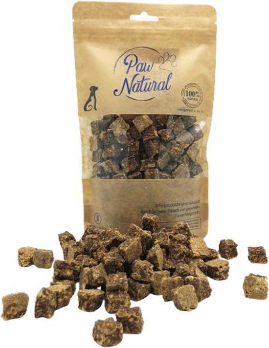 Paw Natural Tonijn Kubus Snacks voor Honden, Trainingtraktaties Beloningen 300g. Graan en Glutenvrij Naturel Hondenvoer voor dieren, alle rassen.
