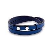 Twice As Nice Armband in edelstaal, dubbele rij in blauw leder  38 cm