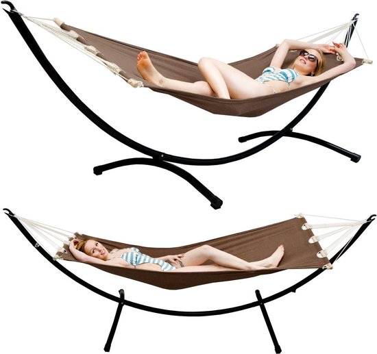 IDMarket Hangmat Met Metalen Standaard - Rood/geel Gestreept, 120 Kg, Mobiel