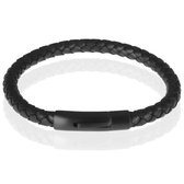 LGT Jewels leren armband Stalen sluiting Zwart-21cm