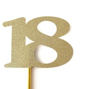 Taartdecoratie versiering| Taarttopper| Cake topper | Taartversiering| Verjaardag| Cijfers | 18 | Goud glitter| 14 cm| karton