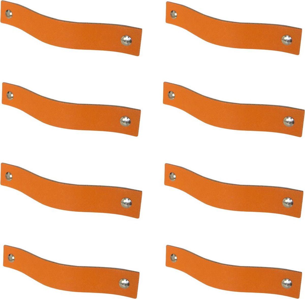 8x leren handgrepen 'platte greep' - maat M (19 x 2,5 cm) - ORANJE - incl. 3 kleuren schroefjes (handgreepjes - leren grepen - greepjes - leren lusjes)