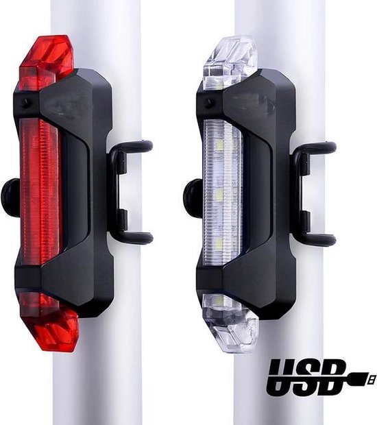 LOUZIR Led Fietslamp 2 Stuks voorlicht Achterlicht fiets verlichting WIT  led usb... | bol.com