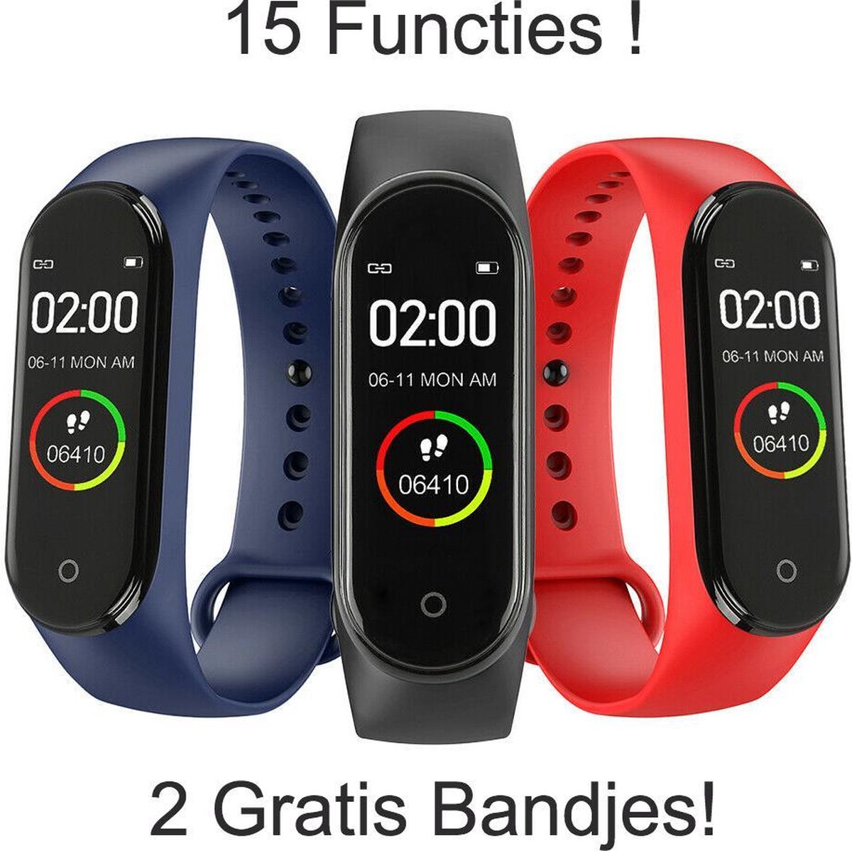 VUBIO Smartband / Activity Tracker - 2 Gratis Extra Bandjes! - 15 functies.  | bol.com