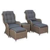 Alice's Garden Relaxstoel BARLETTA - Set van 2 -  Met voetenbank en bijzettafel - Wicker - Beige/Antraciet