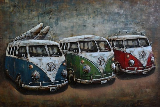 art Metaalschilderij Volkswagen busje - schilderij - Blauwe SAMBA - Volkswagen... |