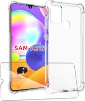 HB Hoesje Geschikt voor Samsung Galaxy A21S Transparant - Anti Shock Hybrid Back Cover & Glazen Screenprotector