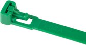Kortpack - Hersluitbare Kabelbinders/ Tyraps 540mm lang x 7.6mm breed - Groen - Treksterkte: 24.2KG - Bundeldiameter: 140mm - 100 stuks - (099.1015)