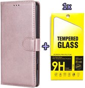 Oppo Reno 3 4G Hoesje Roségoud - Portemonnee Book Case - Kaarthouder & Magneetlipje & Glazen Screenprotector