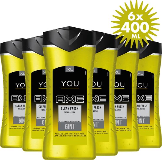 6 x 400ml Axe You Clean Fresh 6 en 1 Gel douche - XXL Value Pack | bol.com
