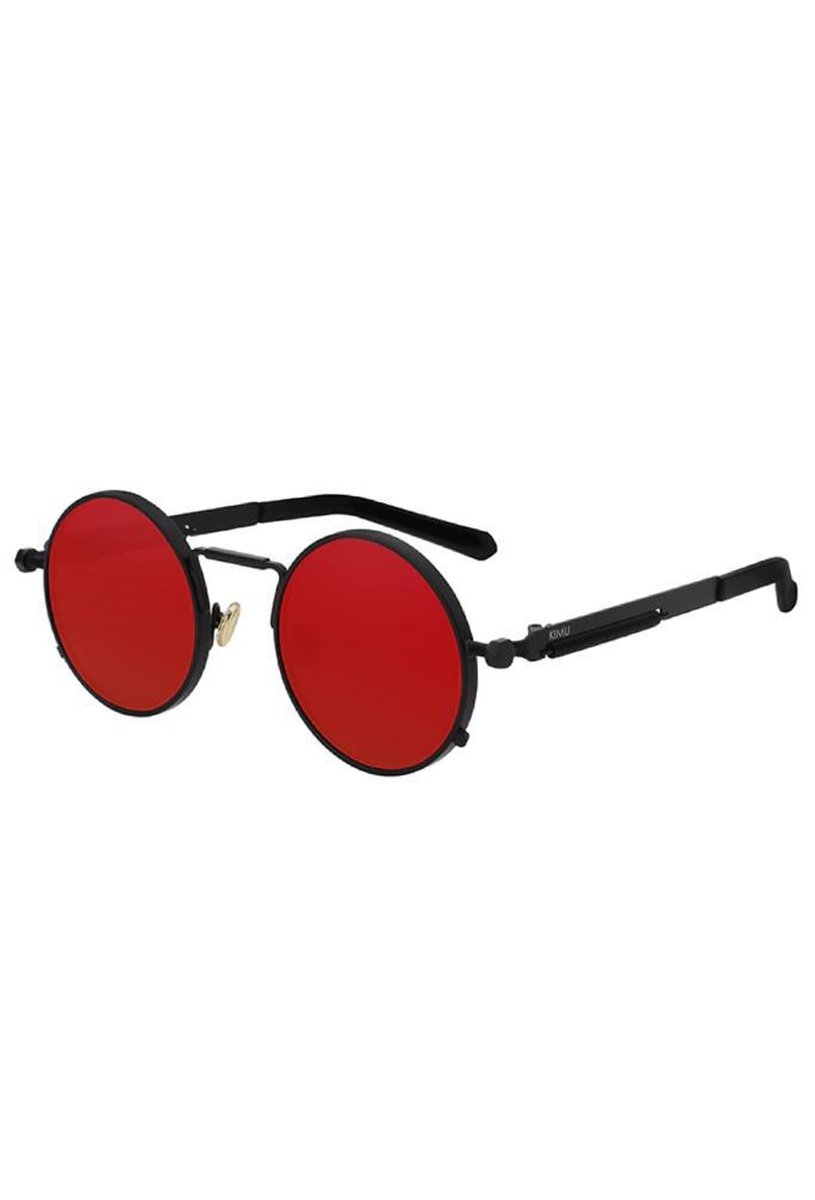 KIMU ronde bril rode glazen hipster - zonnebril rood zwart retro steampunk