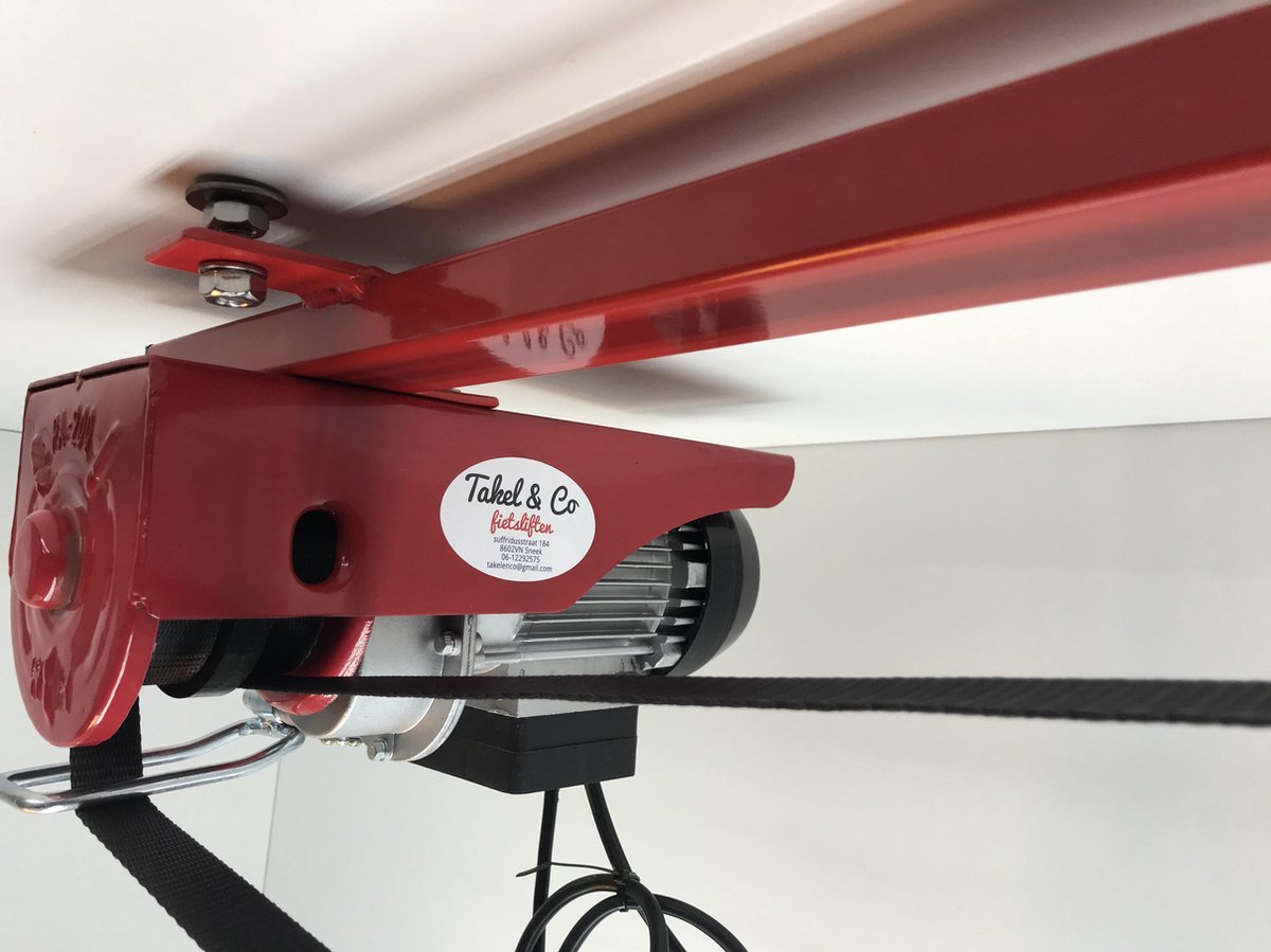 Takel en Co Electrische Fietslift rood met zwarte hijsbanden 125kg met CE-Keur certificering