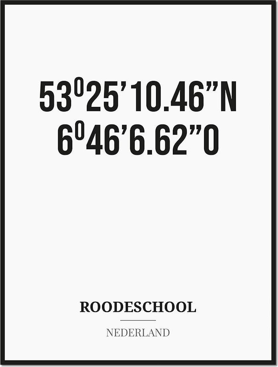 Studio216 Poster/kaart ROODESCHOOL met coördinaten zwart, wit