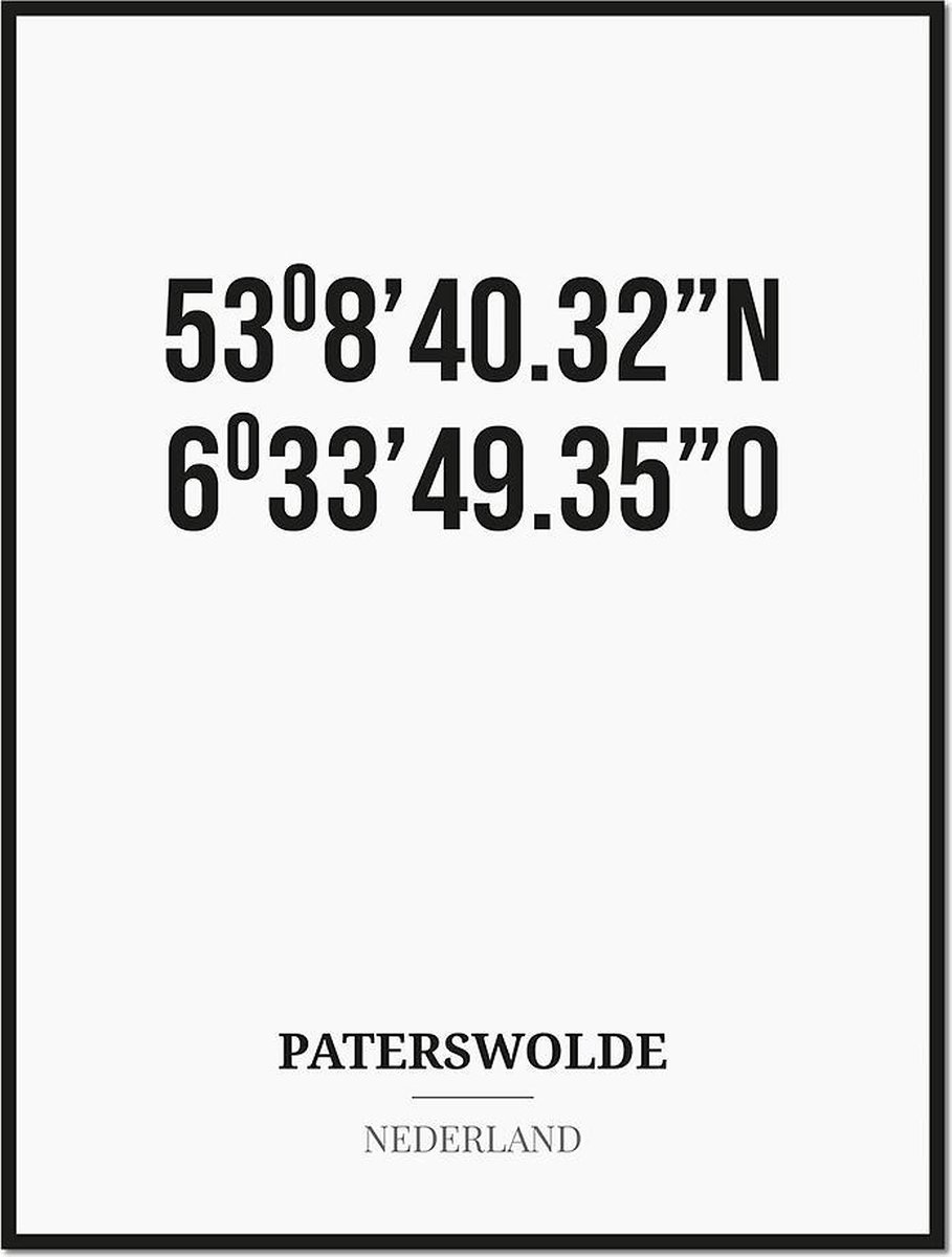 Studio216 Poster/kaart PATERSWOLDE met coördinaten zwart, wit