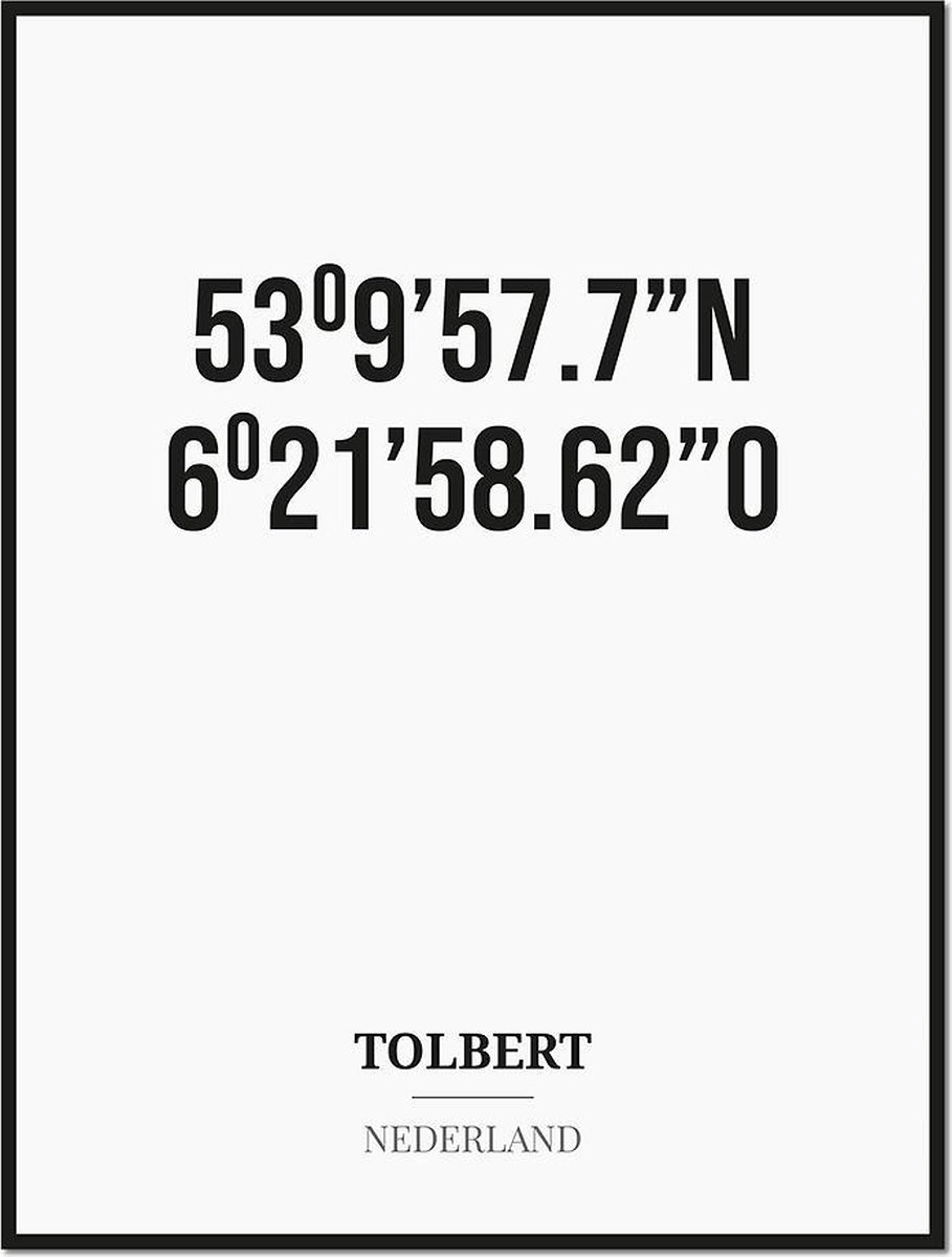 Studio216 Poster/kaart TOLBERT met coördinaten zwart, wit
