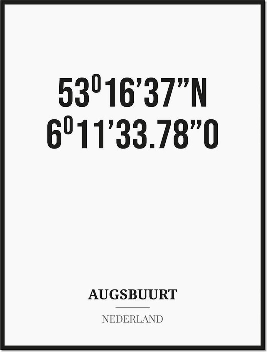 Studio216 Poster/kaart AUGSBUURT met coördinaten zwart, wit