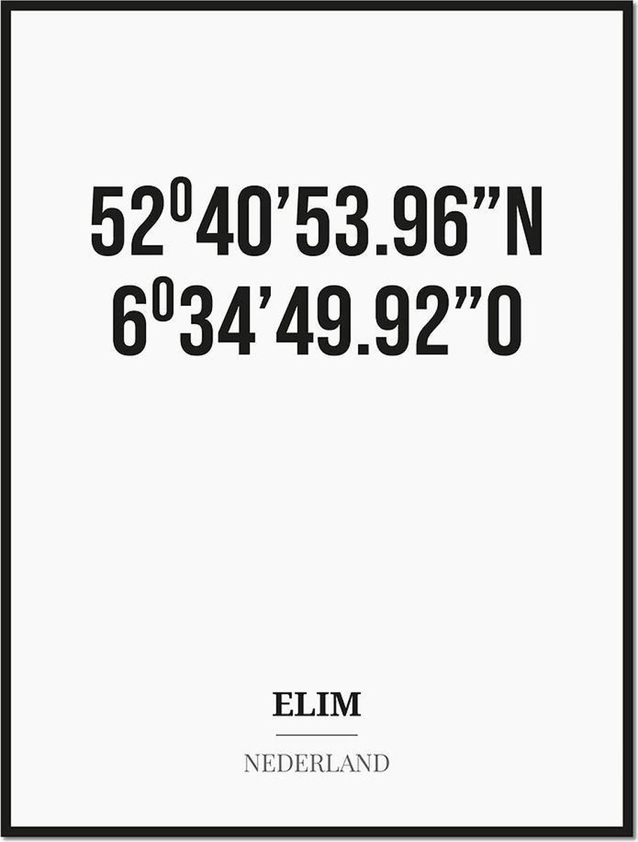 Studio216 Poster/kaart ELIM met coördinaten zwart, wit