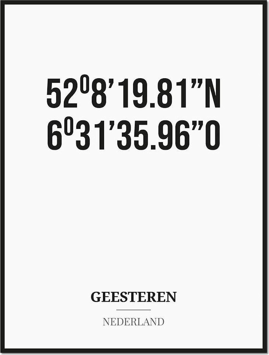 Studio216 Poster/kaart GEESTEREN met coördinaten zwart, wit