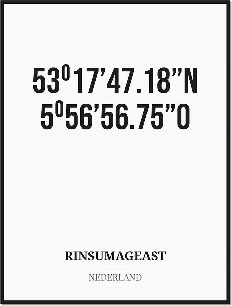 Studio216 Poster/kaart RINSUMAGEAST met coördinaten zwart, wit