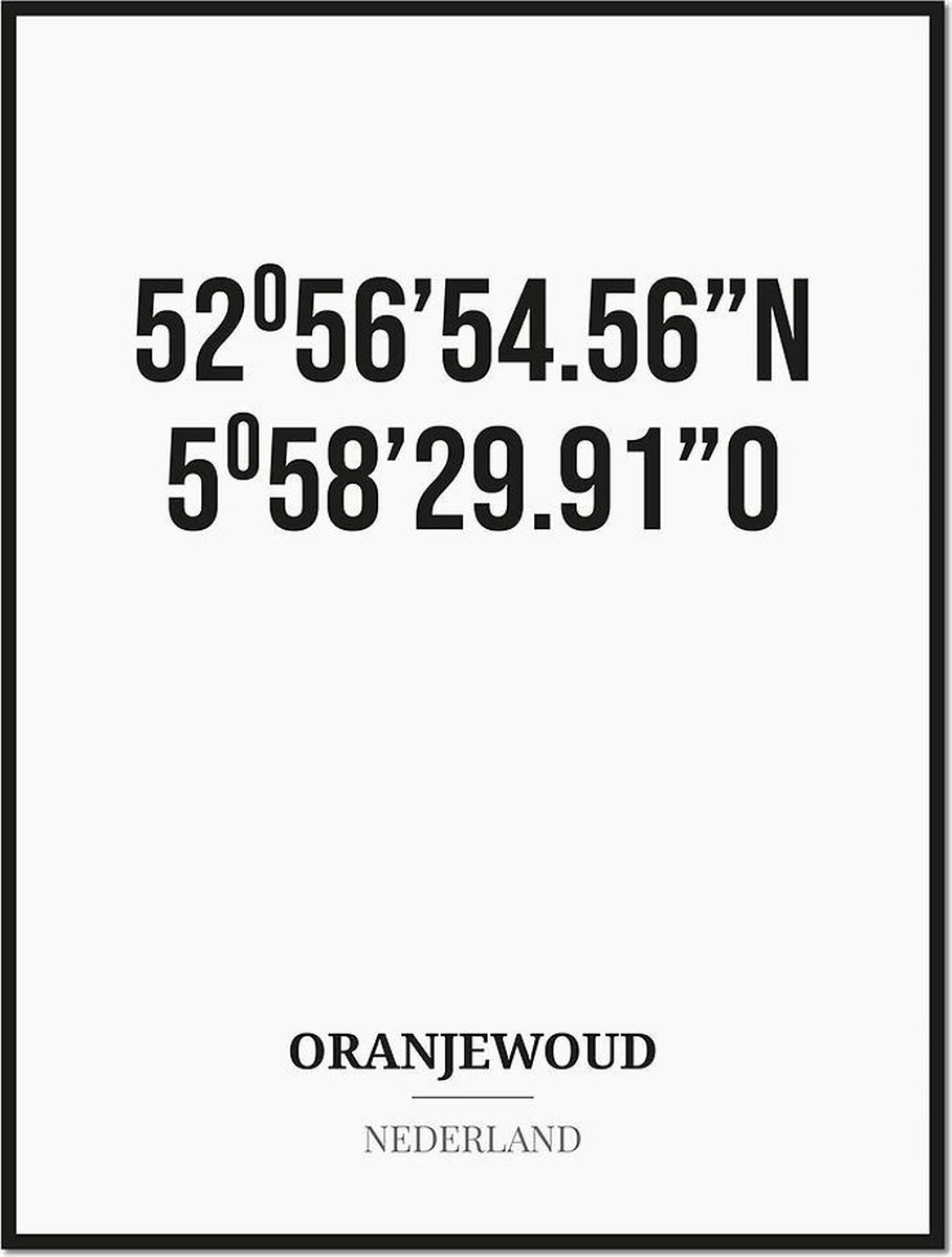 Studio216 Poster/kaart ORANJEWOUD met coördinaten zwart, wit