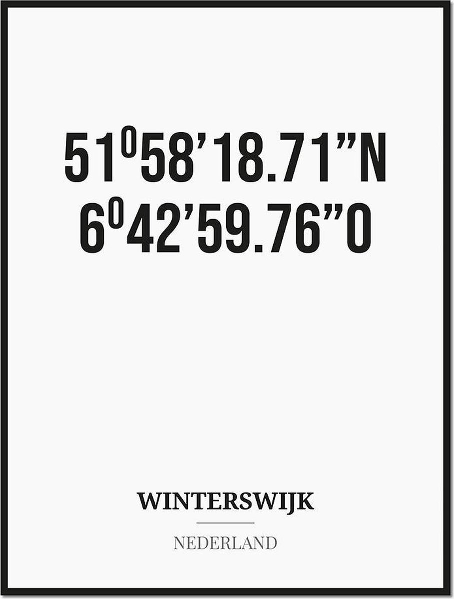 Studio216 Poster/kaart WINTERSWIJK met coördinaten zwart, wit