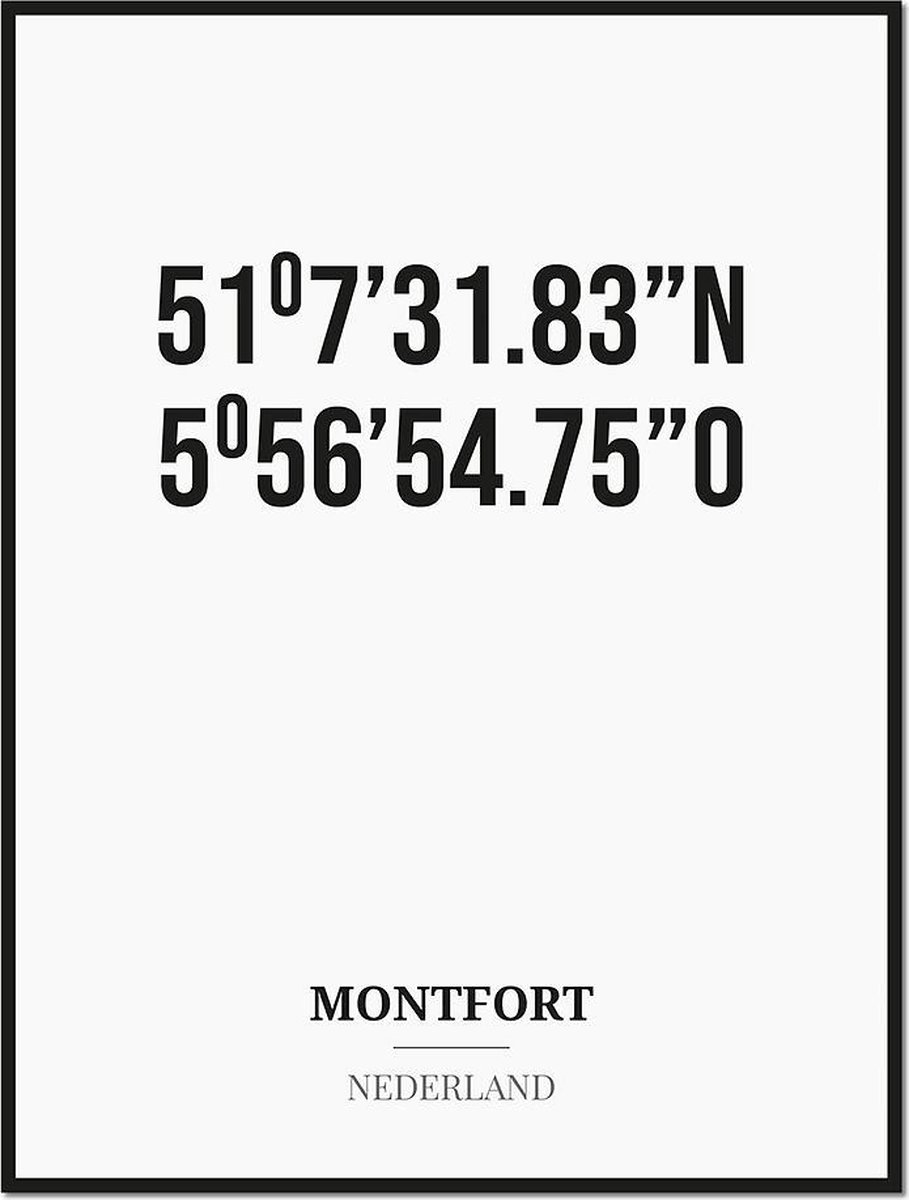 Studio216 Poster/kaart MONTFORT met coördinaten zwart, wit