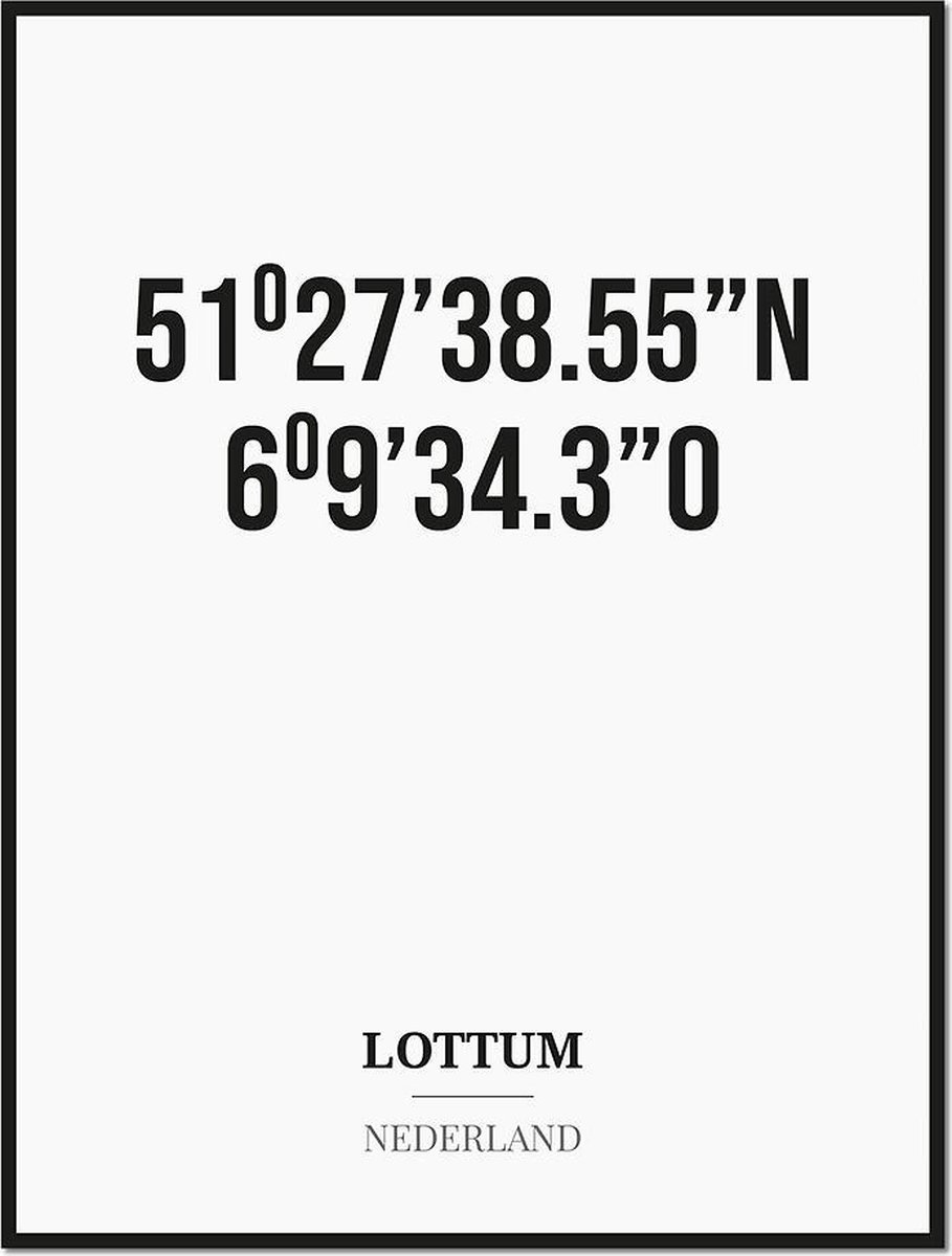 Studio216 Poster/kaart LOTTUM met coördinaten zwart, wit