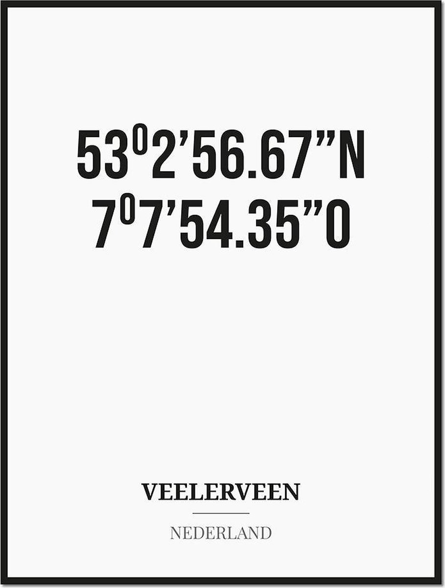 Studio216 Poster/kaart VEELERVEEN met coördinaten zwart, wit