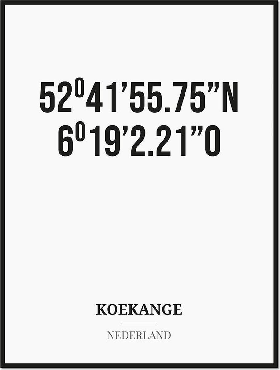 Studio216 Poster/kaart KOEKANGE met coördinaten zwart, wit