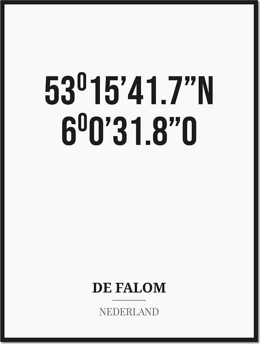 Studio216 Poster/kaart DE FALOM met coördinaten zwart, wit