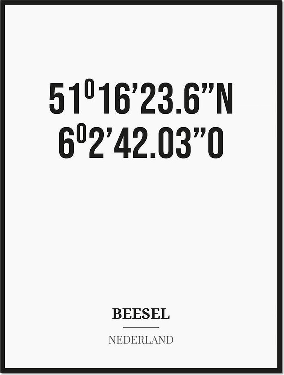 Studio216 Poster/kaart BEESEL met coördinaten zwart, wit