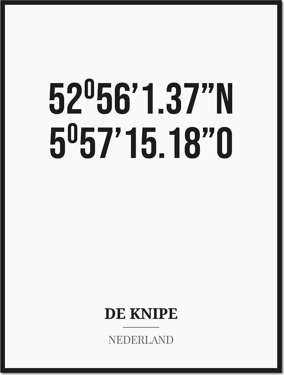 Studio216 Poster/kaart DE KNIPE met coördinaten zwart, wit