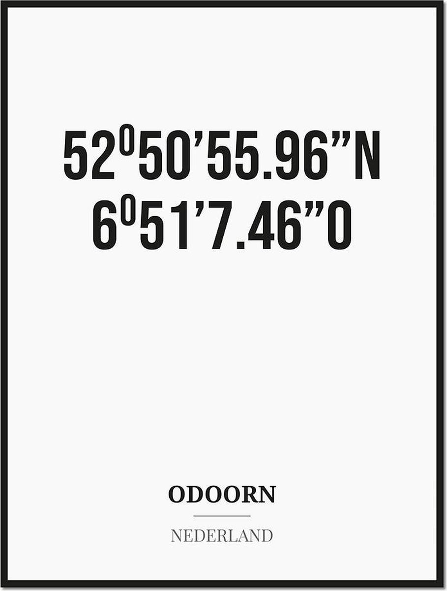 Studio216 Poster/kaart ODOORN met coördinaten zwart, wit