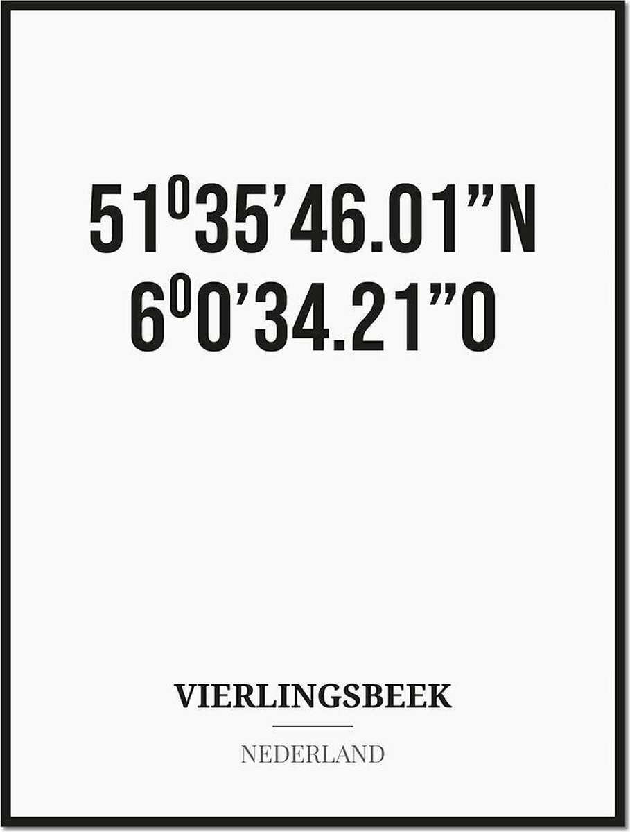 Studio216 Poster/kaart VIERLINGSBEEK met coördinaten zwart, wit