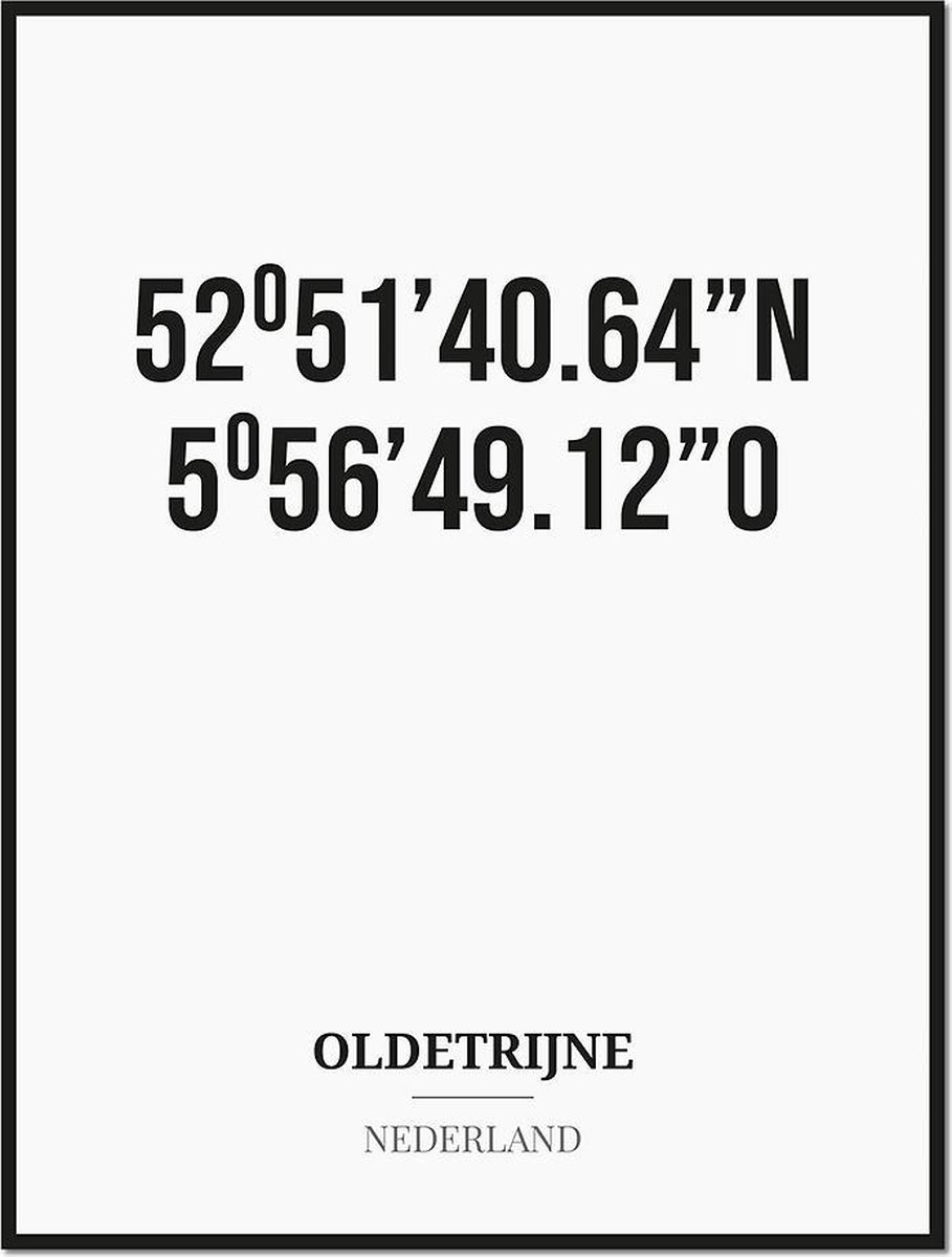 Studio216 Poster/kaart OLDETRIJNE met coördinaten zwart, wit