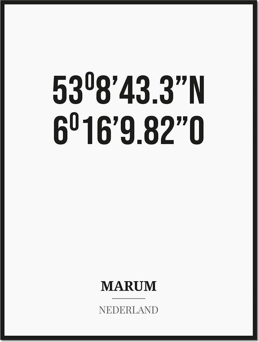 Studio216 Poster/kaart MARUM met coördinaten zwart, wit