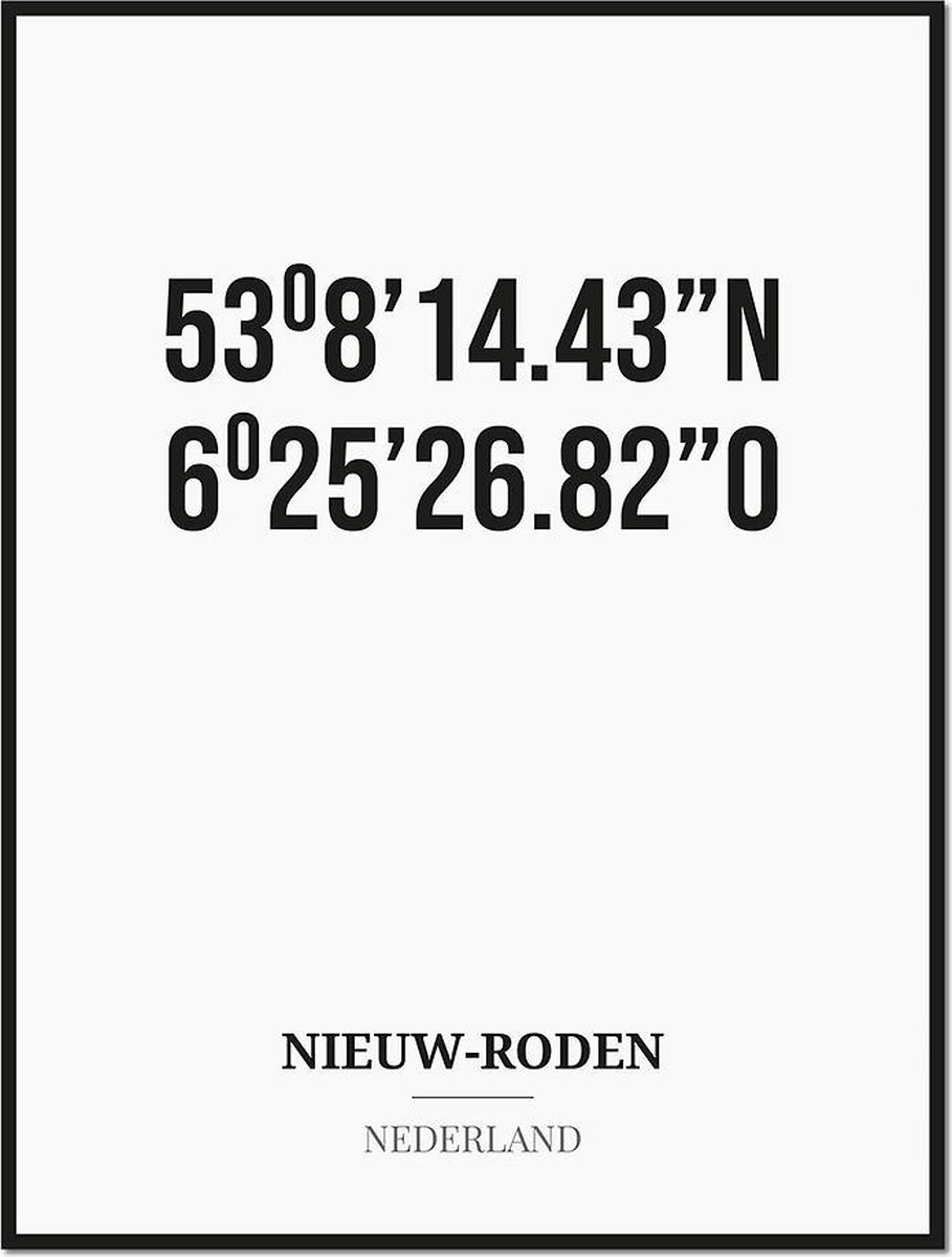 Studio216 Poster/kaart NIEUW-RODEN met coördinaten zwart, wit