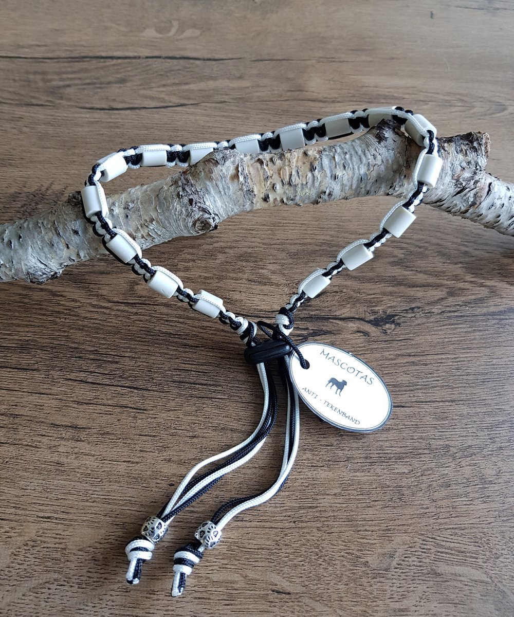 Anti-Tekenband met EM kralen 100% natuurlijk Zwart/Wit Maat 25-30 cm