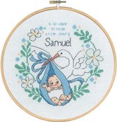 Borduurpakket Geboortetegel ooievaar jongen Samuel Permin 92-9861